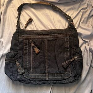 GAP Black Denim Shoulder Bag with Brown Trim